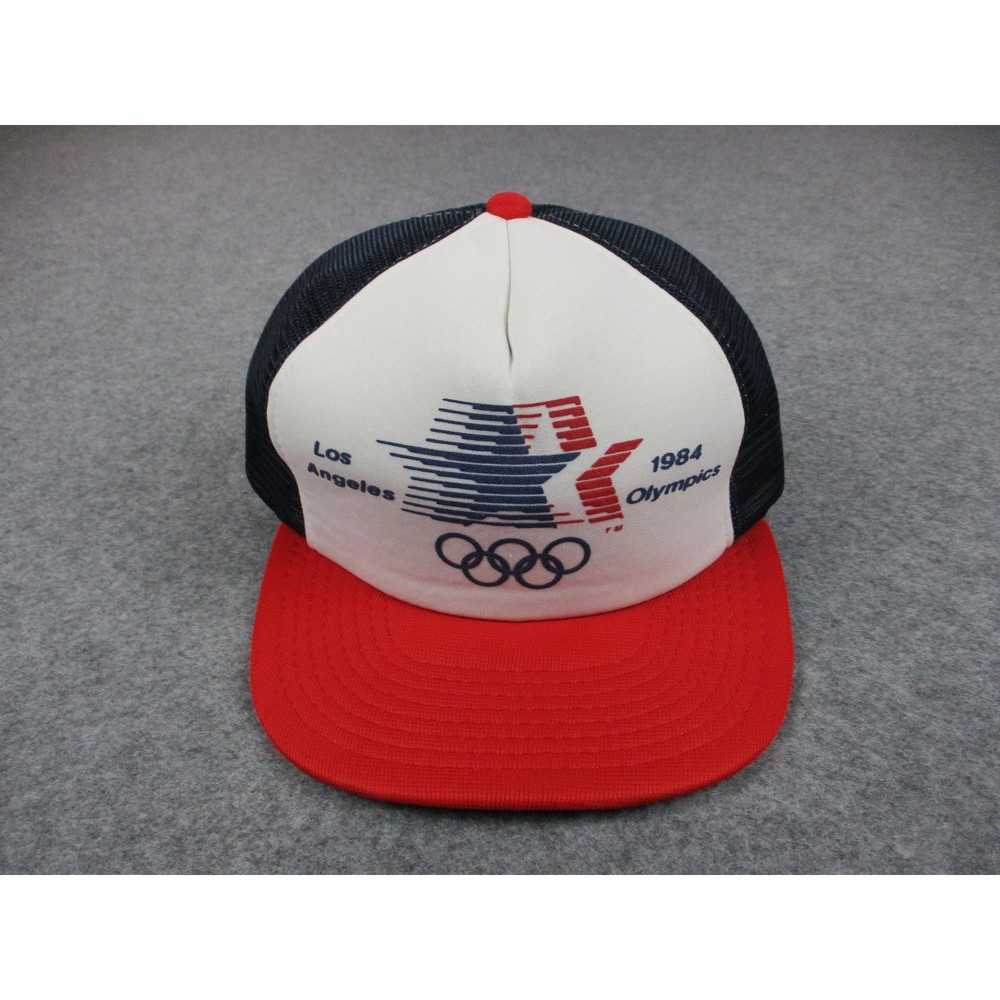 VTG US Olympics Hat Cap Snap Back Mens White Los Angeles 1984 Team USA Trucker